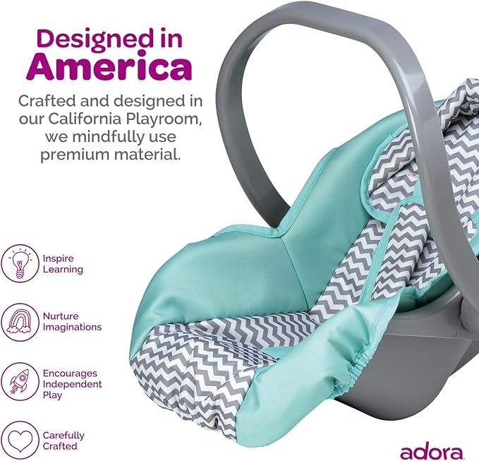 Adora Baby Doll Car Seat Carrier with Removable Seat Cover - Machine Washable, Fits Most Dolls & Plush Animals Up To 20” 2+ -