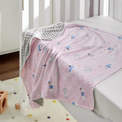 DaysU Silky Micro Soft Plush Baby Blankets for Girls with Print Animal Pattern and Soothing Raised Dots, Double Layer Bed Throws for Baby Crib 30x40 Inches