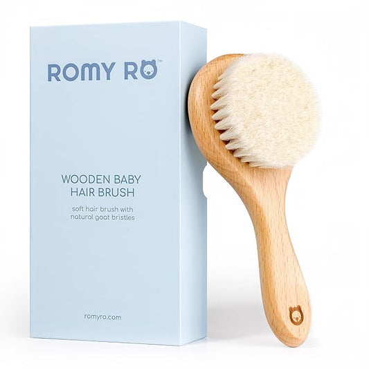 Soft Wooden Baby Hair Brush for Newborns & Toddlers in Chic Gift Box - Ultra Soft Natural Goat Hair - Perfect Registry Gift