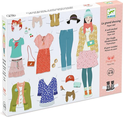 DJECO Paper Doll Fashion Dressing Room - Dress Up Dolls, Endless Outfits for Home, School or Gifts - Fun & Creative for Family & Friends - Playful, Educational Art Toys for Girls, Kids