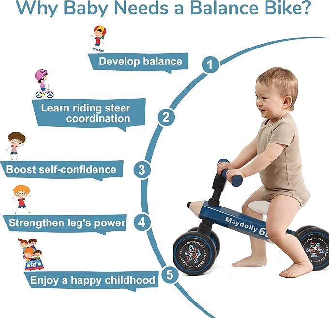 Maydolly Baby Balance Bike Bicycle Toys for 1 Year Old 10-24 Months 4 Wheels
