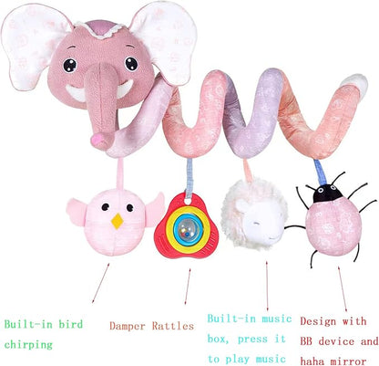 Car Seat Toys, Infant Baby Elephant Fox Spiral Plush Activity