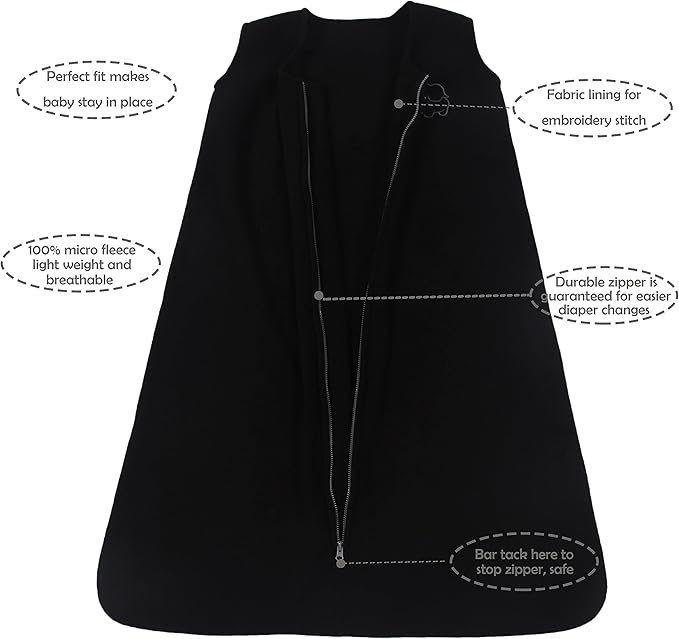 Belsden Micro-Fleece Baby Wearable Blanket 18-24M, Ultra Soft Cozy Safe Baby Sleep Bag and Sack Tog 1, Fit Infants Baby Boys Girls, Black, X-Large