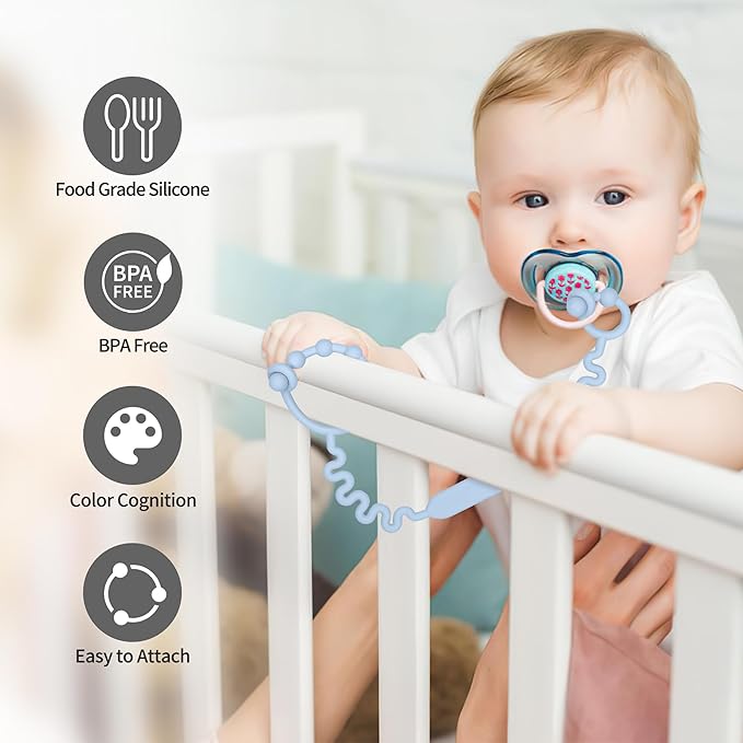Toy Straps, Pacifier Holder Clip with Self-Adjusting Bayonet Chairs(Blue-3ps)