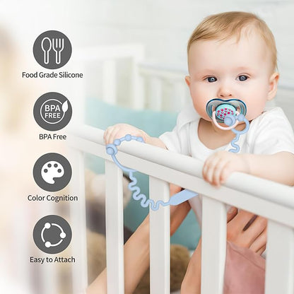 Toy Straps, Pacifier Holder Clip with Self-Adjusting Bayonet Chairs(Blue-3ps)