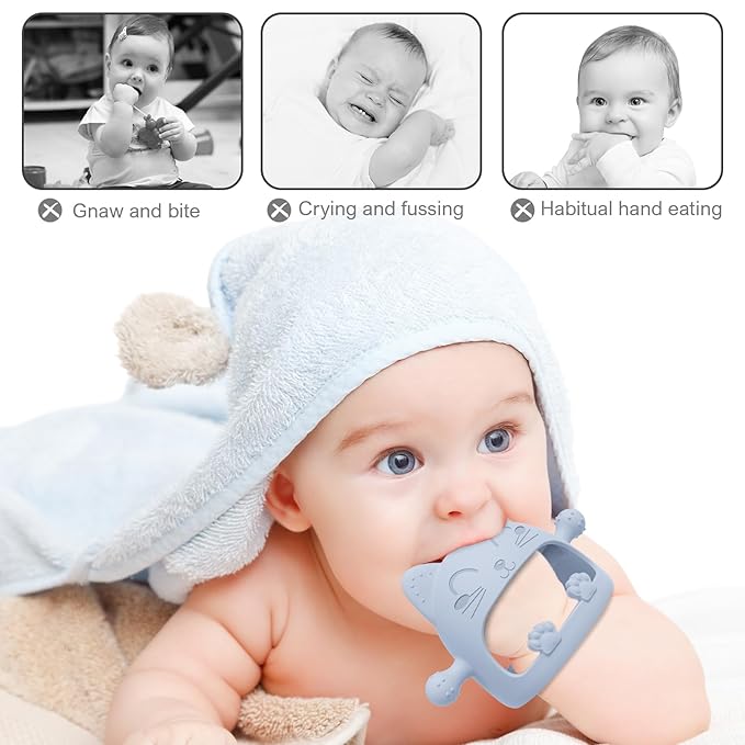 Baby Teething Toys for Babies 0-6 Months-Baby Teether,Anti-Drop Silicone Mitten Teething Toy for Soothing Sore Gums 6 to 12 Months-Ideal
