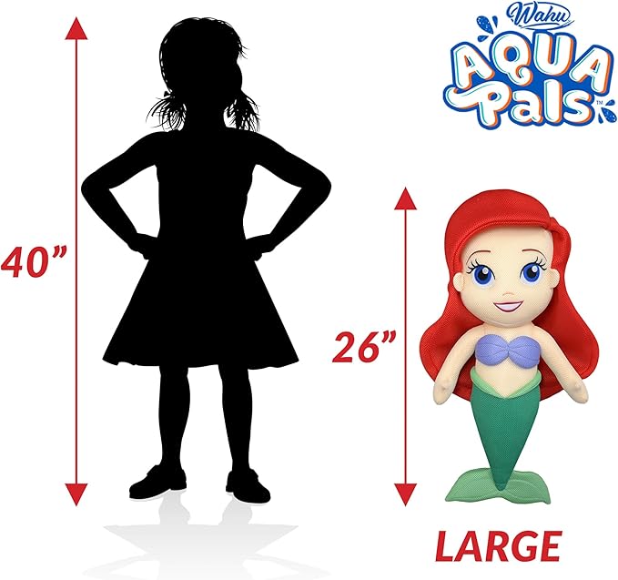 Wahu Aqua Pals Disney Classic Ariel Plush Water Toy for Kids Ages 2+, Fast-Drying Waterproof Plush Doll Toy for Pool and Bathtub 26"