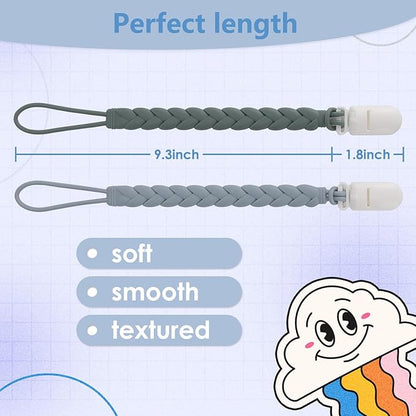 Stylish Silicone Pacifier Clips 4-Pack for Baby Boys and Girls, Woven Rope Flexible Design