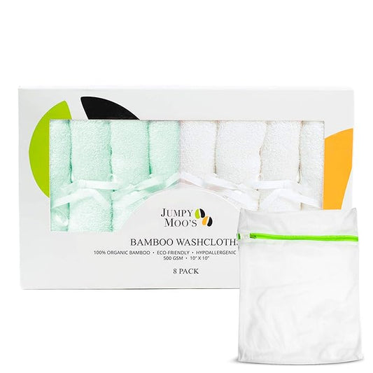 Jumpy Moo's Baby Washcloths - 100% Rayon from Bamboo, Ultra Thick 10x10 inches