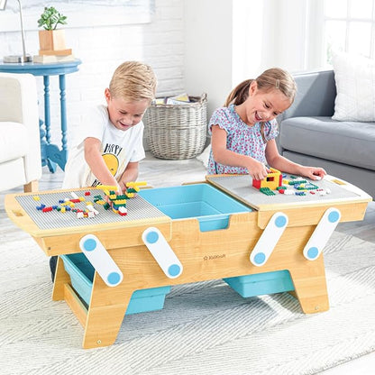 KidKraft Building Bricks Play N Store Wooden Table, Children's Toy Storage with Bins, 200+ Building Blocks Included, Natural, Gift for Ages 3+