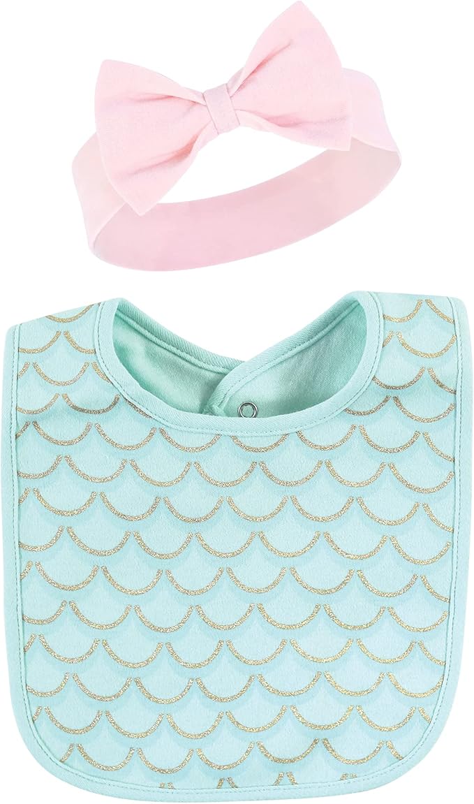 Hudson Baby Unisex BabyCotton Bib and Headband or Caps Set