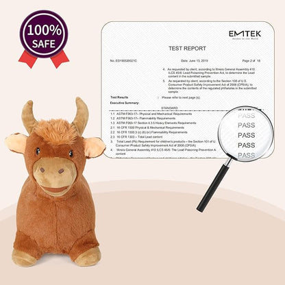 INPANY Bouncy Bull Hopping Toys - Toddler Brown Plush Highland Cow Hopper, Kids Inflatable Farm Animal Hopper Horse 2 3 4 Year
