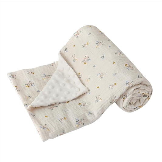 DaysU Baby Blankets for Girls with Muslin Cotton Front and Dotted Fleece Back, Silky Micro Super Soft Plush Newborn Baby Blankets Unisex 30x40 inches