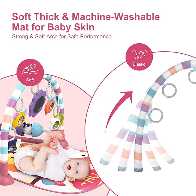 dearlomum Baby Play Mat Baby Gym,Funny Play Piano Tummy Time Baby Activity Mat with 5 Infant Sensory Baby Toys 0 to 3 6 9 12