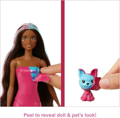 Barbie Color Reveal Peel Unicorn Fashion Reveal Doll Set with 25 Surprises Including Pink Peel-able Doll & Pet & 16 Mystery Bags with Clothes & Accessories for 2 Unicorn-Inspired Looks