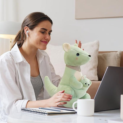 Kangaroo Stuffed Animal Plush Doll - Mother Kangaroo with Removable Child Kangaroo Plushies, Adorable Plushie for Ages 3 and Up (Green,10.23 inch)