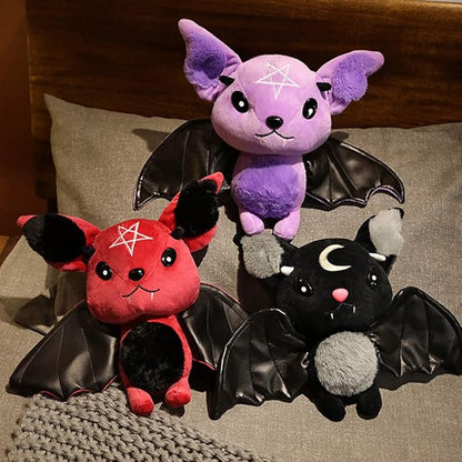 NatureMan Bat Plush Stuffed Animal Toys,Halloween Black Bat Decor Soft Hugging Plush Doll Toy Gifts (red,11.8inch)