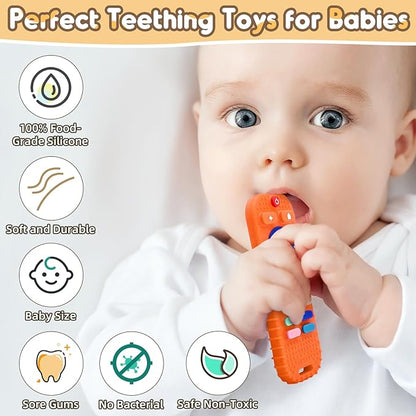 AiTuiTui Baby Teether for Teething Relief Baby Toys 3 6 9 12 Months, Silicone Baby Teether Toy for Babies Remote Control Newborn Infant Boy Girl Autism for Baby Gifts