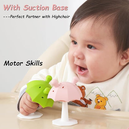 Umbrella Baby Teether with Suction Base, Keeping Baby Busy 0-6 Months, 6-12 Months 12-24 Months,