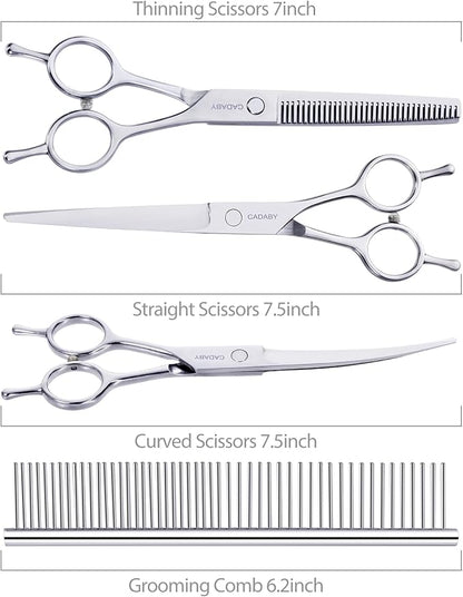 Professional Dog Grooming Scissors, 5 in 1 Kit, 4CR Stainless Steel, Silver, Suitable for Both Hands