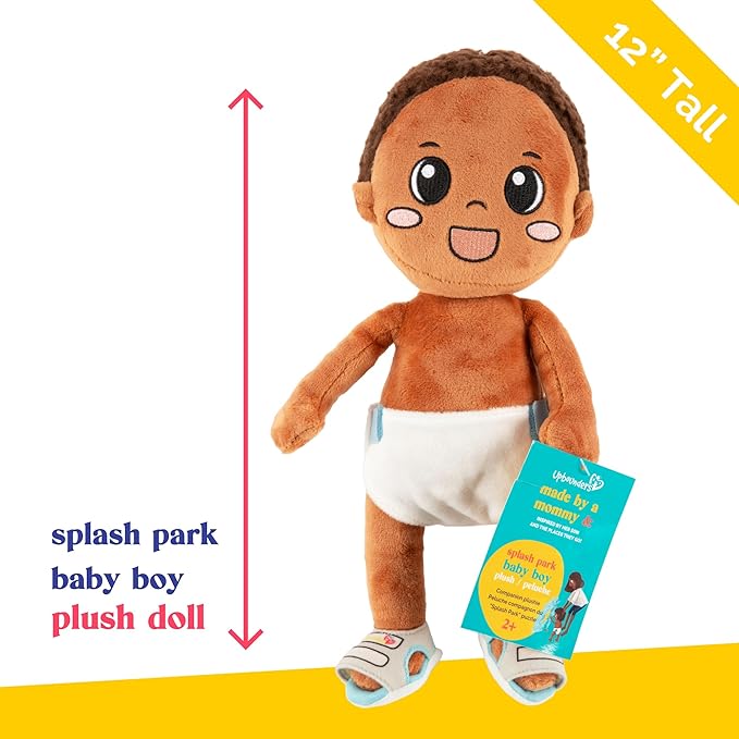 Upbounders Splash Park Baby | Black Brown Boy Doll, Cute Soft Plush Doll Toys 18MO 2 3, 12