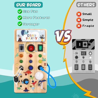 Dinosaur Light Switch Board - 8 LED Switches, Sensory Montessori 1+ Year