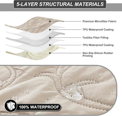 100% Waterproof Recliner Chair Cover, Recliner Chair Covers for Reclining Chair, Non-Slip Fabric Recliner Couch Cover for Living Room, for Pets Kids Protector, Washable (Beige, 28"Recliner Chair)