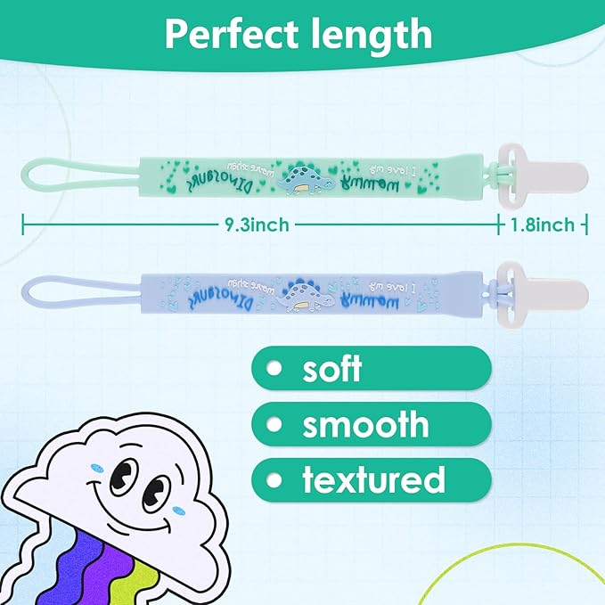 4-Pack Silicone Pacifier Clips with One-Piece Beads for Baby Boys and Girls - Flexible and Rust-Free Holders for Teething Relief and Baby Essentials, Safe for Newborns (Flat