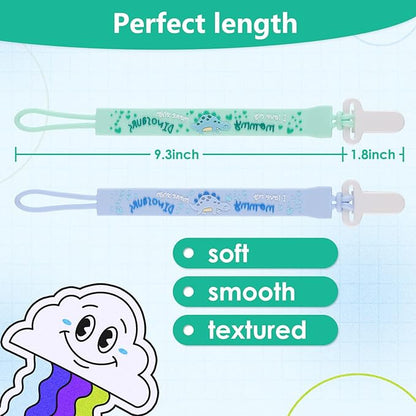 4-Pack Silicone Pacifier Clips with One-Piece Beads for Baby Boys and Girls - Flexible and Rust-Free Holders for Teething Relief and Baby Essentials, Safe for Newborns (Flat