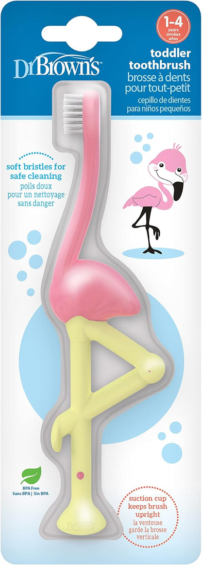 Dr. Brown's Baby and Toddler Toothbrush, Flamingo 1-Pack, 1-4 Years