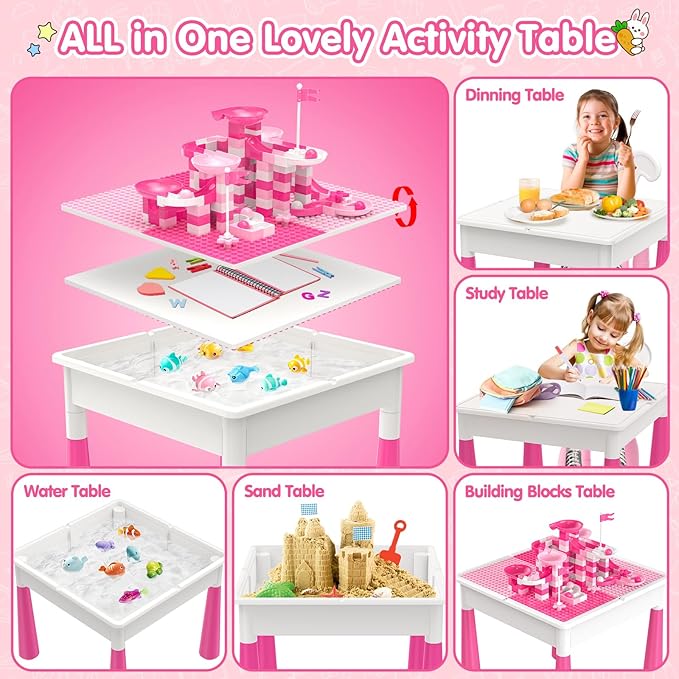 Kids Toddler Table and Chair Set: Activity Table with 152Pcs 2 Rabbit 3-10 Year