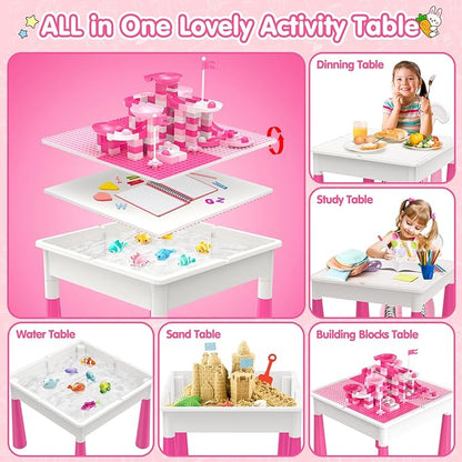 Kids Toddler Table and Chair Set: Activity Table with 152Pcs 2 Rabbit 3-10 Year