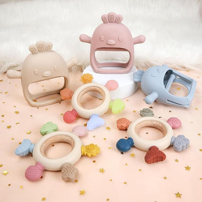 Baby Teething Toys by Komfy LilLove | No Drop Teether and Ring Teether for Baby Teething Relief 0-6 6-12 2 Pack