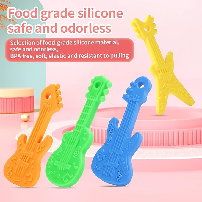 4 Pack Baby Teething Toys, Cartoon Guitar Teether Toys for Baby Infants 0-24 Months