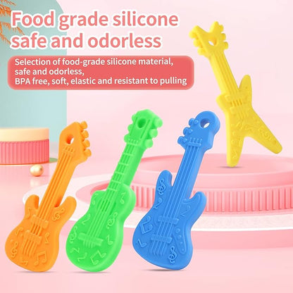 4 Pack Baby Teething Toys, Cartoon Guitar Teether Toys for Baby Infants 0-24 Months