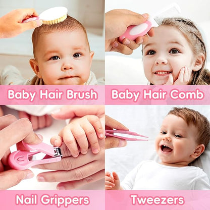 Baby Grooming Kit, Infant Safety Care Set with Baby Nose Aspirator，Baby Hair Brush Comb Nail Clipper Nasal Aspirator,Baby Essentials Kit for Newborn Girls Boys (17 Pc Pink Kit)