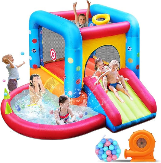Step4Fun Inflatable Bounce House, Kids Castle Slide Bouncer for Children Jumping Outdoor and Indoor Party Gifts（112 x 98 x 65”）
