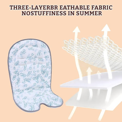 Infant Car Seat Insert-Dining Chairs Pad,Safety Seats and Baskets Insert-Reversible Sandwich Honeycomb and Cotton, Baby Stroller Cushion for Newborn,65 * 35CM,1Pack(Blue Leaves)
