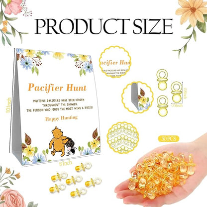 Winnie Mini Pacifiers Baby Shower Game, Pacifiers Hunt Sign 50Pcs Yellow 8 * 10IN