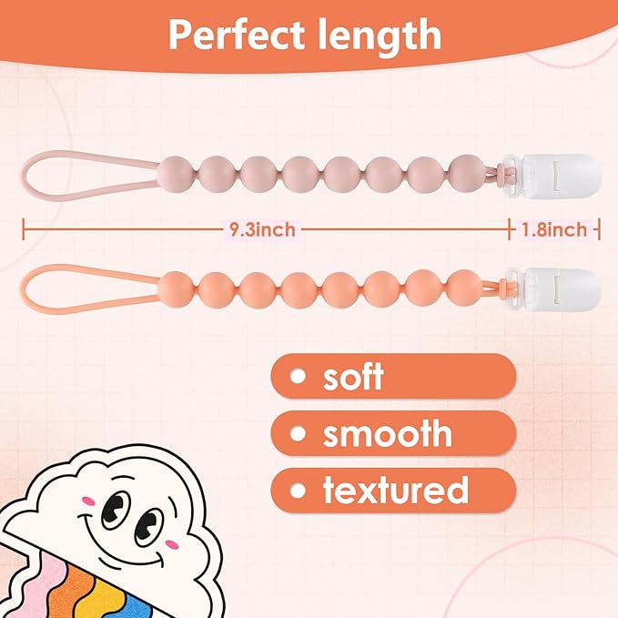 4-Pack Silicone Pacifier Clips for Baby Boys and Girls - with One-Piece Beads, Flexible and Rust-Free Holders for Teething Relief and Baby Essentials