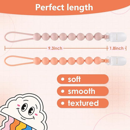 4-Pack Silicone Pacifier Clips for Baby Boys and Girls - with One-Piece Beads, Flexible and Rust-Free Holders for Teething Relief and Baby Essentials