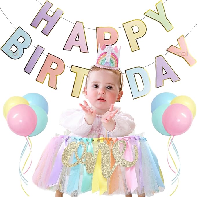 One Birthday High Chair Banner, 1st Birthday Banner Party Decoration for Baby One Birthday Baby Shower Photo Backdrop
