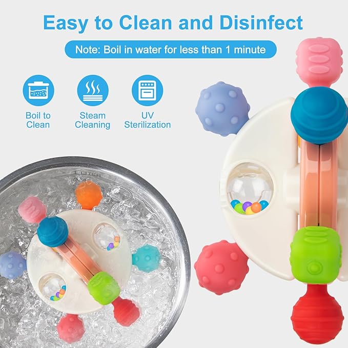 Baby Sensory Teething Toys, Montessori Baby Toys Teether 0-12 Months, 0-6 6-12 12-18 Months