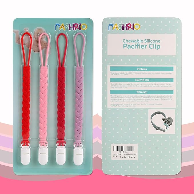 Stylish Silicone Pacifier Clips 4-Pack for Baby Boys and Girls, Woven Rope Flexible Design