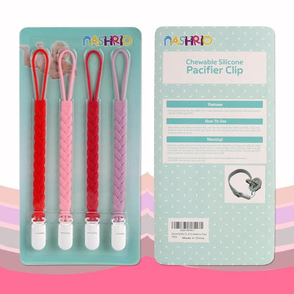 Stylish Silicone Pacifier Clips 4-Pack for Baby Boys and Girls, Woven Rope Flexible Design