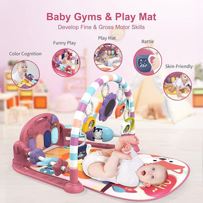 dearlomum Baby Play Mat Baby Gym,Funny Play Piano Tummy Time Baby Activity Mat with 5 Infant Sensory Baby Toys 0 to 3 6 9 12