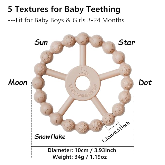 3 Pack Ring Teether, Silicone Teething Ring Toys for Babies 0-6 Months 6-12 Months 12-24 Months,