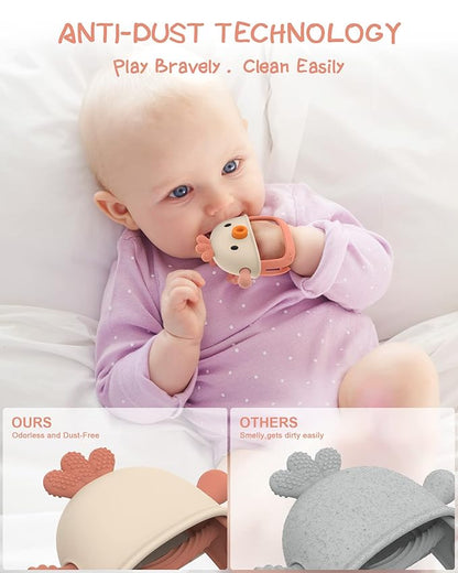 Baby Teething Toy Silicone Teething Mitten for Baby Over 3 Months, Anti-Drop Silicone Baby Teether