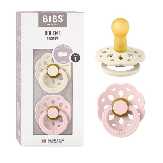 BIBS Pacifiers - Boheme Collection | BPA-Free Baby Pacifier 2 Ivory/Blossom 0-6 Months