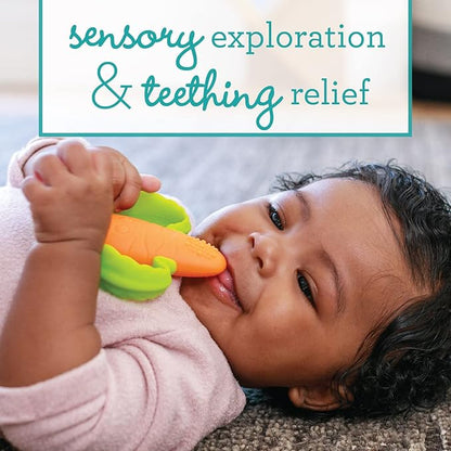 Infantino 3-Pack Water Teethers & Lil' Nibbles Textured Silicone Baby Teether - Sensory Exploration and Teething Relief with Easy to Hold Handles, Orange Carrot 0+ Months